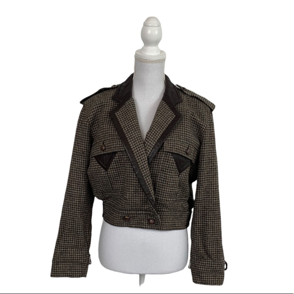 Vintage Escada Leather Trim Crop Wool Jacket
